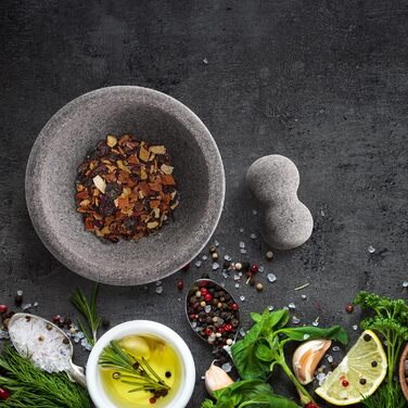 Гранітний ступка з товкачиком Relaxdays, сірий, 9x20 см - для спецій та трав