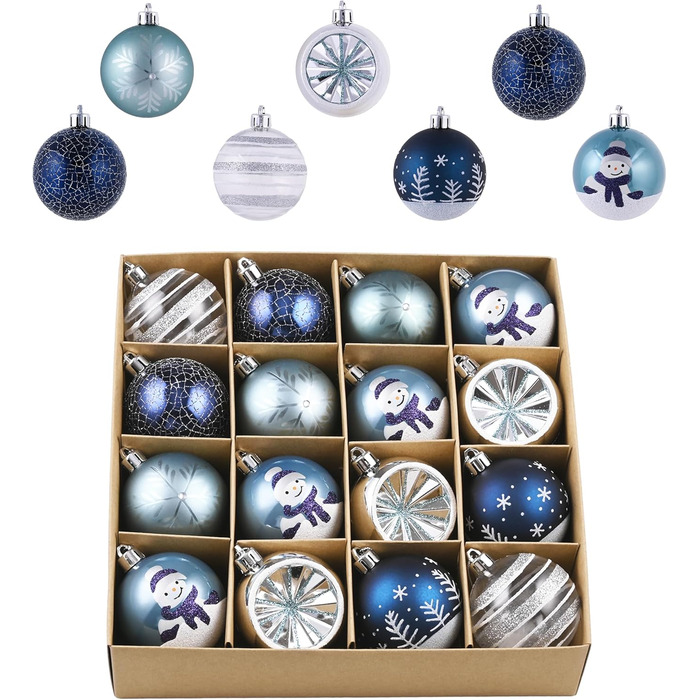 Набір ялинкових прикрас Valery Madelyn, 16 шт, 6 см, червоно-зелено-золота тема (блакитна), з подарунковою упаковкою