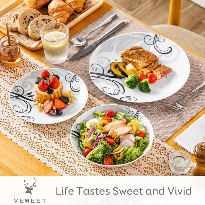 Набір посуду VEWEET 18 предметів на 6 осіб: тарілки, супові тарілки, десертні тарілки. Сучасний сервіз з порцеляни.