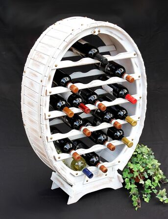 DanDiBo Wine Rack White Wine Barrel from Wood for 24 Bottles Vintage Shabby Chic Country House Bar Bottle Stand Standing Wine Rack Barrel