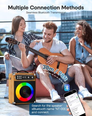 Портативна караоке-система з 2 бездротовими мікрофонами та акумуляторами, 20W, дерев'яний корпус