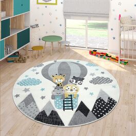 Paco Home Rug Children's Room Boy Girl Children's Rug Play Rug Short Pile Rainbow Farm Unicorn Butterfly Bunny, Size: Ø 120 cm Round
