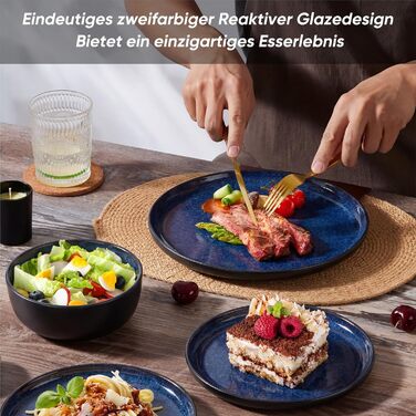 Набір посуду HaWare на 6 осіб, 18 предметів: тарілки з реактивної глазурі, комплект посуду для сервірування столу (Edelblau)