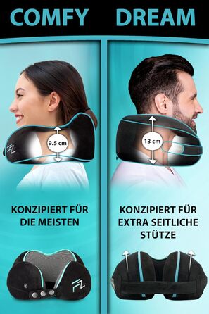 Подушка для шиї FLOWZOOM Comfy - для подорожей літаком та автомобілем. Регульована подушка з піною з пам'яті з підтримкою 360°, м'яка дихаюча обкладинка, транспортна сумка. Колір: сірий (Comfy - чорний)