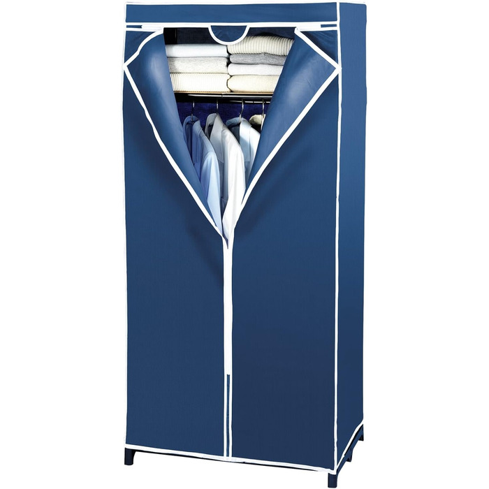 WENKO Air Wardrobe, practical fabric wardrobe for dust-free storage of textiles, stable metal frame, easy assembly, breathable non-woven material, 75 x 150 x 50 cm, Navy (with shelf)