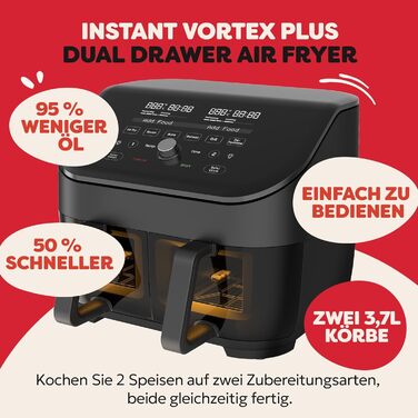 Фритюрниця повітряна Vortex Plus ClearCook 5.7L, чорна, 6-в-1, 1700W, з вікном, 8L