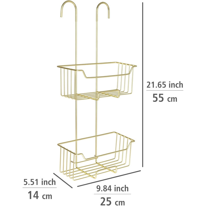WENKO Thermostat Shower Caddy Model Milo, 2 Tiers, Shower Shelf for Hanging on the Faucet, Stainless Steel (Rustproof) Shelf, 25 x 55 x 14 cm, Gold