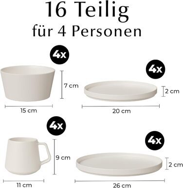 Набір посуду Miamio на 8 осіб (24 елементи) – сучасний сервіз з кераміки, білий, для посудомийної машини та мікрохвильової печі, колекція Luxe