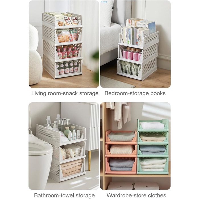 RMAN 4-Piece Closet Organizer Stackable Folding Closet Organizer for Drawers, Closet Organizer, Storage Boxes, Kitchen, Bathroom