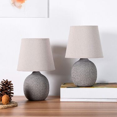 BRUBAKER Настільна/Нічна лампа 2 шт. - 28,5 см - Коричневий/Бежевий - Керамічні цоколя з текстурою - Льонові абажури Бежеві