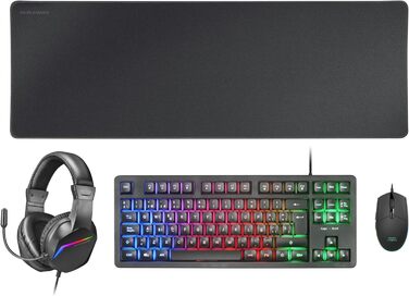 Ігрова комбо MARSGAMING MCP124 3в1: Клавіатура H-Mech LED RGB, Миша 3200DPI HUANO, Килимок Nanotextil 360x260mm, Підтримка Multiplatform, Іспанська розкладка, Чорний колір