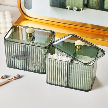 Контейнер для ватних паличок Veki з кришкою, прозорий контейнер для ватних дисків, тримач для ватних паличок для ванної кімнати, органайзер для косметики (зелений)