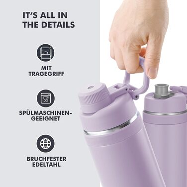 Термос Thermos Ultralight Max з ручкою, вакуумна пляшка з нержавіючої сталі для спорту та подорожей, 1.5 л, світло-блакитний (Orchid Mat)