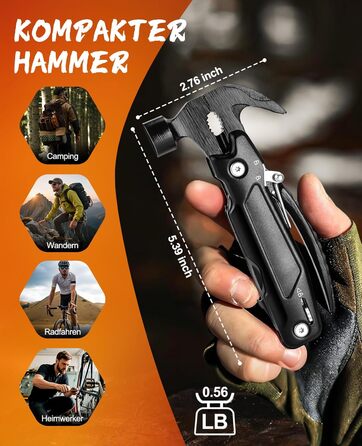 Багатофункціональний молоток-мультитул 14-в-1: плоскогубці, пилка, викрутки та інше. Компактний інструмент для кемпінгу, туризму, виживання, авто-надзвичайних ситуацій. Чудовий подарунок для чоловіків, на День батька для тата