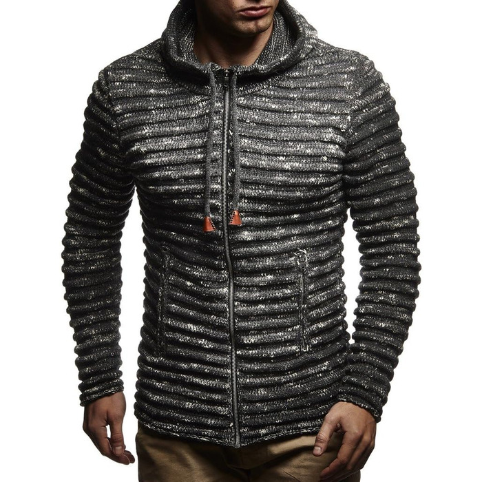 Чоловіча в'язана куртка Leif Nelson з капюшоном та блискавкою - чоловічий кардиган з трикотажного полотна для зими, бавовна, M, антрацит