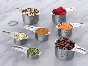 Measuring cups and magnetic measuring spoon set, stainless steel, 7 measuring cups, 8 double-sided stackable magnetic measuring spoons, 1 leveler, and 5 mini spoons, 21 pieces