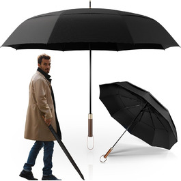 Logan & Barnes Stormproof Umbrella - 120cm Diameter with Real Wood Handle - XXL Double Person Umbrella - Large Rain Umbrella - Chicago Model (Black)