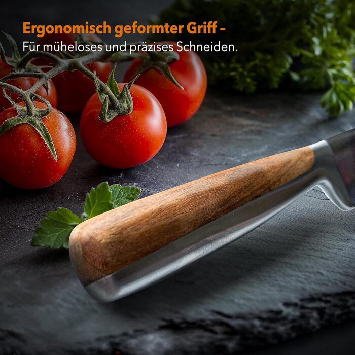 Baumfeld 6-Piece Knife Block Set - Premium Kitchen Knife Set with Acacia Wood Block - Professional Stainless Steel Ceramic Coated Knife Set (Black)
