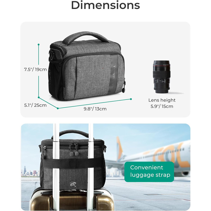 Сумка для камери Bagsmart: DSLR, SLR, System Camera, Об'єктиви та Аксесуари (Сіра)