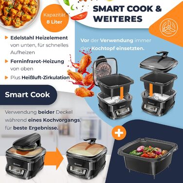Мультиварка KESSER® 8л з фритюрницею та 16 програм: приготування на грилі, випічка, тушкування, варіння на пару, функція підігріву та швидкої приготування, рисоварка, йогуртниця, чорний