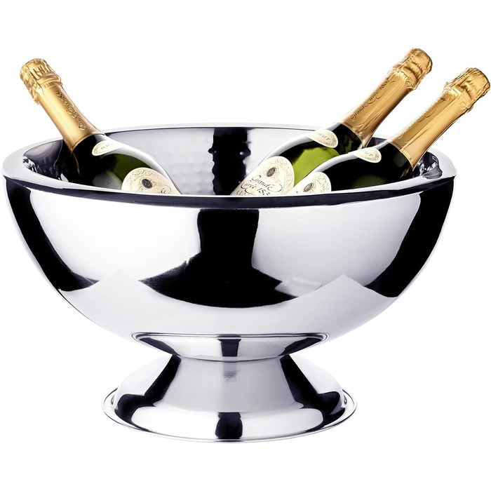 EDZARD Champagne Cooler Cadiz (ø 43 cm, H 24 cm) Stainless steel, highly polished, hammered interior, double-walled, large bowl, suitable as a sparkling wine cooler, bottle cooler, and cooler for up to 5 bottles.