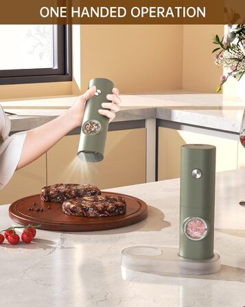 Електричні мельниці для солі та перцю CIRCLE JOY 2 шт. з підзарядкою, білим LED-світлом та регулюванням помелу, чорні (70 мл)