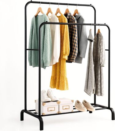 Стійка для одягу Edihome з полицею для взуття, подвійна, 110x150x54 см, металева, білий/чорний