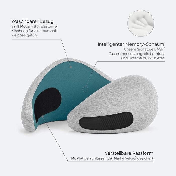 Подушка для шиї Ostrichpillow Go - з Memory Foam, ергономічний дизайн, синій колір, у комплекті сумка, знімний чохол