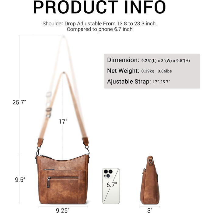 Сумка жіноча крос-боді Shrrie з екошкіри, коричнева двоколірна, з ременем для подорожей