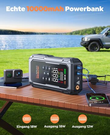 Павербанк для автозапуску 7000A з компресором, LED-ліхтарем та LCD-дисплеєм для бензинових та дизельних двигунів (до 12.0L)