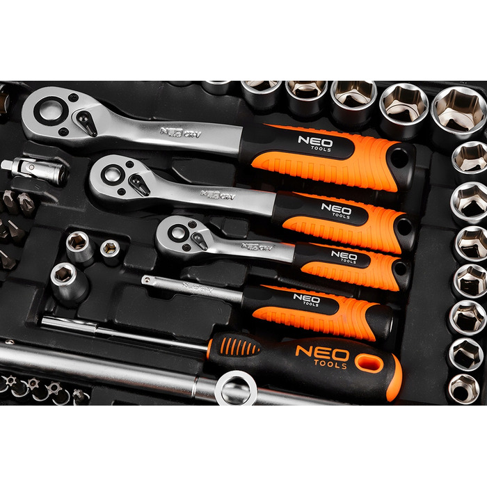 Набір інструментів NEO TOOLS: торцеві головки та ключі, 220 предметів, 1/2