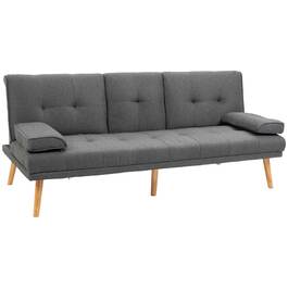 HOMCOM 3-Seater Sleeper Sofa Bed with Folding Table and Cup Holders, Scandinavian Design in Dark Grey, Supports up to 250kg