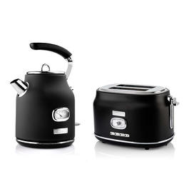 Набір для сніданку Westinghouse Retroline (Тостер та Чайник), 1.7 л, фільтр від накипу, захист від перегріву, тостер з підігрівом для бургерів, піддон для крихт, чорний
