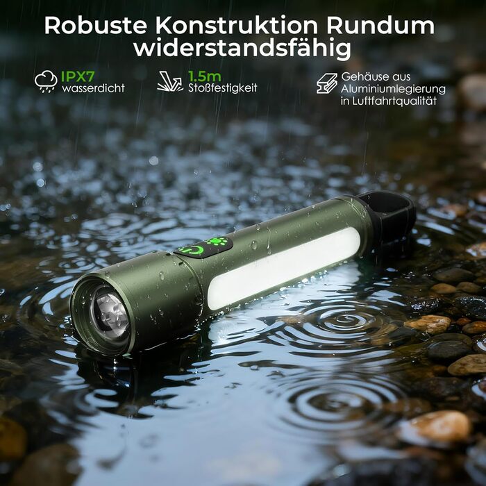 Ліхтарик LED акумуляторний 500000 люмен, 9 режимів, XHP90.2, Zoom, IPX7 водонепроникний, для кемпінгу, походів, надзвичайних ситуацій (зелений)