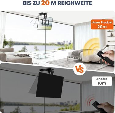 Електричний стельовий кронштейн для телевізора 37-75 дюймів, чорний - похилий, з пультом ДУ, до 45 кг