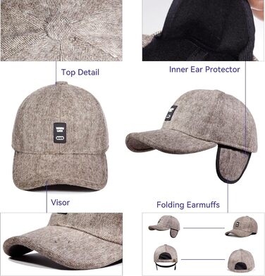 Зимові шапки Gisdanchz 7-7 1/2 з навушниками, унісекс, для роботи та спорту на відкритому повітрі (світло-коричневий)