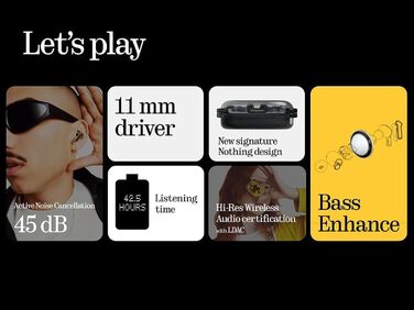 Навушники Nothing Ear (a) бездротові Bluetooth з ChatGPT, ANC, покращенням басів та до 42,5 годин відтворення - Жовтий