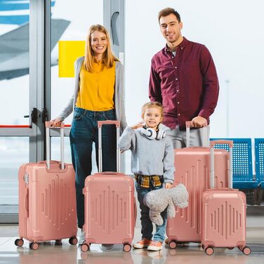 Набір валіз LALAHO 4 шт., дорожній набір, валізи з ABS пластику, набір для багажу з телескопічною ручкою, ручна поклажа (Рожеве золото, набір валіз 4 шт. (Ромби))