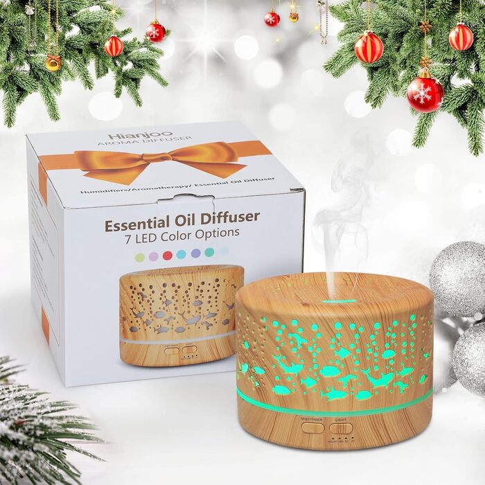 Аромадифузор Hianjoo 700мл з таймером, ультразвуковий, LED, 7 кольорів, для офісу, йоги, спа, спальні - світле дерево