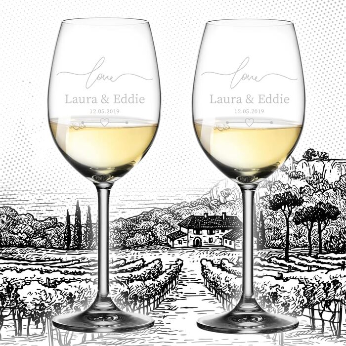 Leonardo 2-piece set of wine glasses, 460 ml, with individual engraving - gift for wedding and engagement - decorative gifts for couples - wine glass for silver wedding anniversary - table decoration for golden wedding anniversary