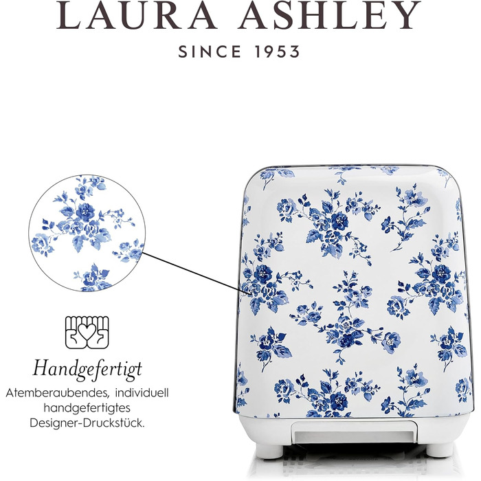 Тостер VQ Laura Ashley з 4-ма тостами, регулюванням нагріву, функцією розморожування та підігріву - модель Vintage з підставою для круасанів, нержавіюча сталь, колір 