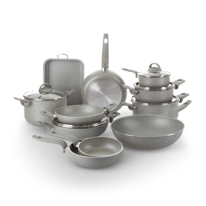 Набір каструль KASANOVA для традиційних плит, антипригарне покриття, набір посуду, здорове, швидке та рівномірне приготування їжі. Виготовлено в Італії (16 частин)