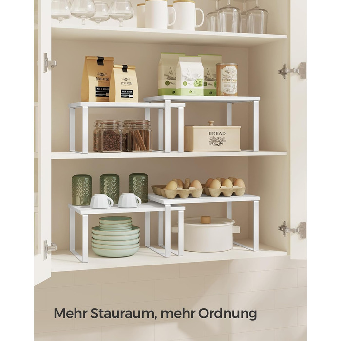 SONGMICS Spice Rack, 4-Piece Set, Kitchen Shelf, Kitchen Organizer, Expandable, Spice Holder, Stackable, with Metal Frame, 19.5 x 29.7 x 15.8 cm, Ink Black-Natural Beige KCS10NB (Cloud White + Snow White, 29.7B cm)