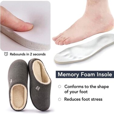 Чоловічі домашні тапочки RockDove з підкладкою з Sherpa та піною Memory Foam, 43.5 EU, темно-сірий