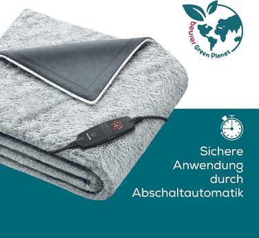 Електрична ковдра Beurer HD 75 Nordic Grey Green Planet, 180x130 см, з еко-матеріалу, 6 температурних режимів, автовимкнення