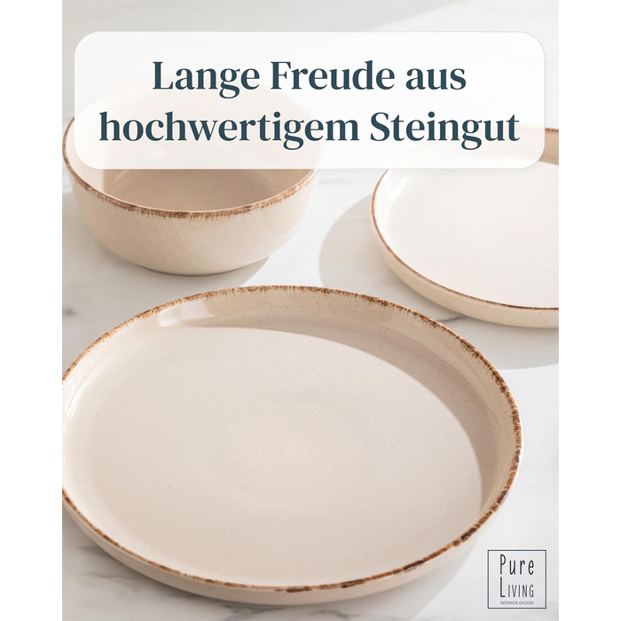 Набір посуду Steingut (36 предметів) для 12 осіб, Rustic стиль, Pure Living, бежевий колір