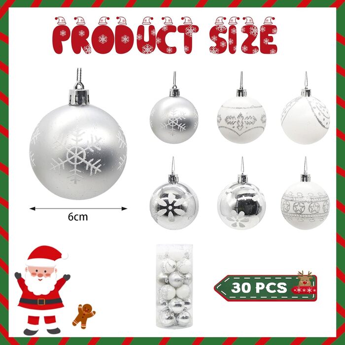 30 шт. Новорічні кулі - набір прикрас для ялинки, 6 см, блакитний та сріблястий, ручної роботи з гачком