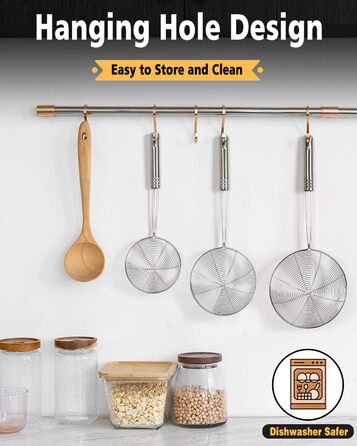 Набір сит-шумовок для кухні, 3 шт. з нержавіючої сталі, 19.5/17.5/13.5 см, з довгим руків'ям, для приготування та смаження, підходить для миття в посудомийній машині