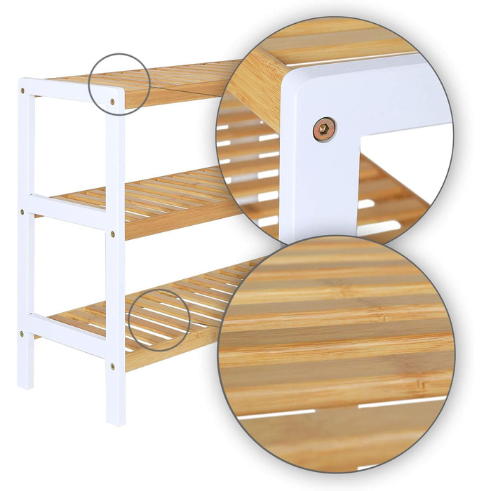 Dibea Shoe Rack with 3 Shelves, Shoe Cabinet, Bamboo Shelf, Standing Shelf, Kitchen Shelf, Living Room Shelf, 70x26x55 cm, Natural/White
