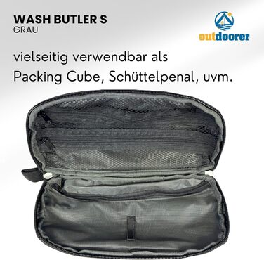 Wash Butler S від Outdoorer - компактна сіра дорожня косметичка для чоловіків та жінок, водонепроникний матеріал, ідеально підходить для подорожей, кемпінгу та ручної поклажі